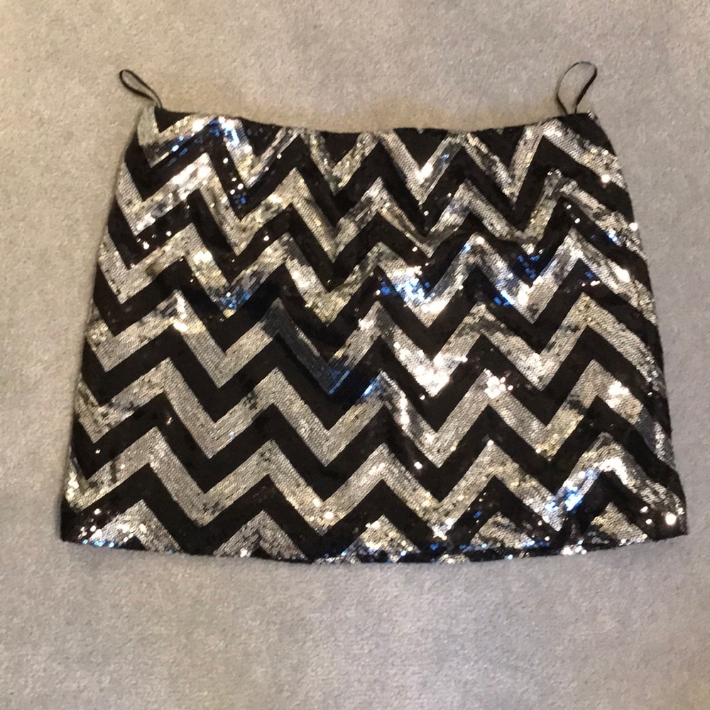Black and Silver Sequin Chevron Skirt